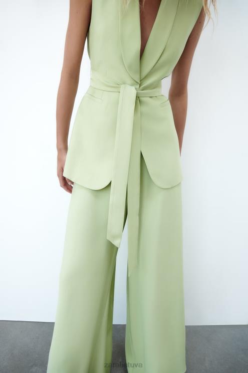 moterys Zara smokingo apykaklės liemenė pastelinė žalia apranga 4N488223