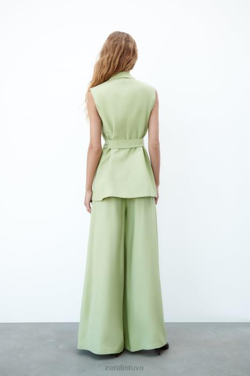 moterys Zara smokingo apykaklės liemenė pastelinė žalia apranga 4N488223