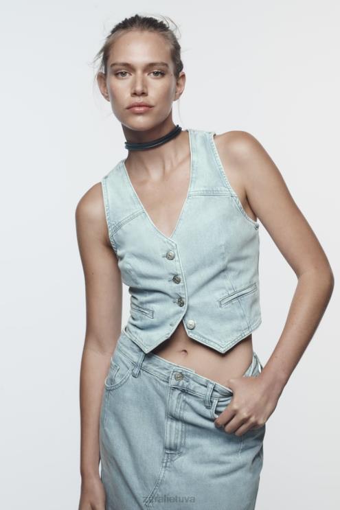 moterys Zara z1975 patrumpinta džinsinė liemenė pilka apranga 4N488205