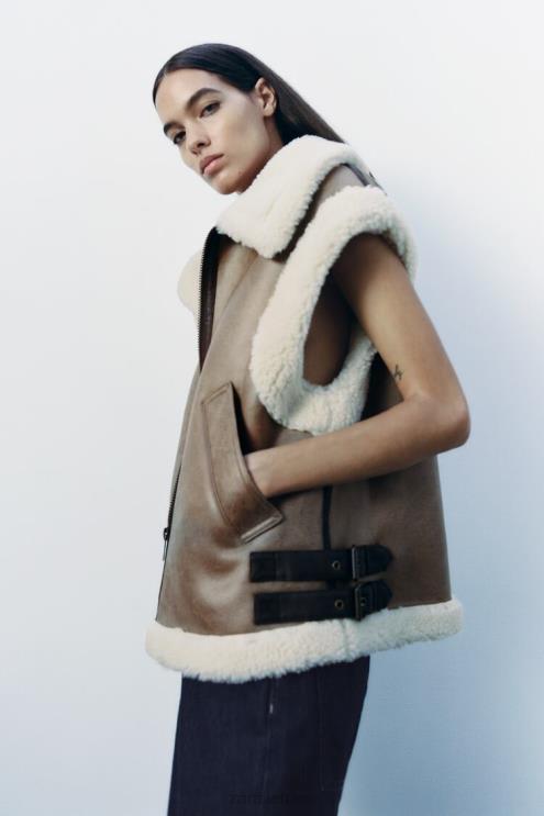 moterys Zara zw kolekcijos dvipusė liemenė ruda/tape apranga 4N488190