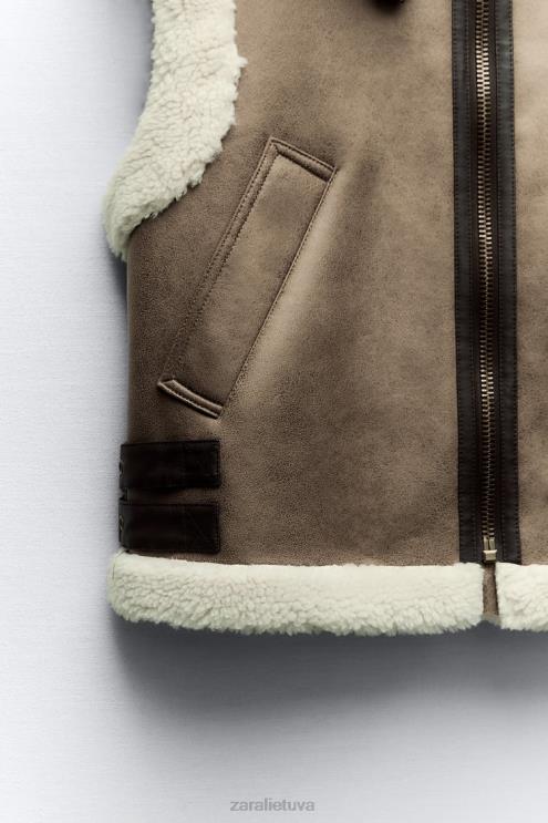 moterys Zara zw kolekcijos dvipusė liemenė ruda/tape apranga 4N488190