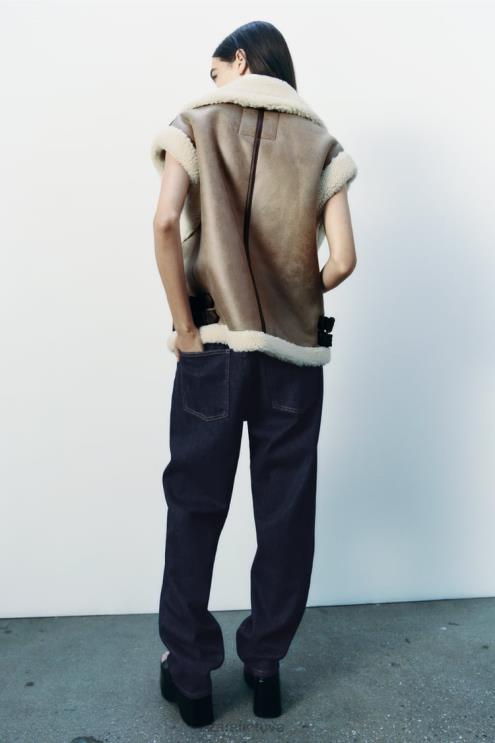 moterys Zara zw kolekcijos dvipusė liemenė ruda/tape apranga 4N488190