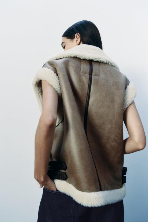 moterys Zara zw kolekcijos dvipusė liemenė ruda/tape apranga 4N488190