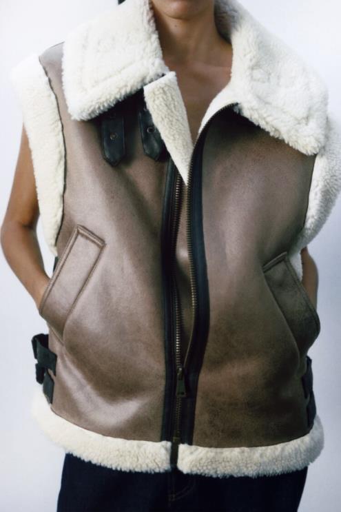 moterys Zara zw kolekcijos dvipusė liemenė ruda/tape apranga 4N488190