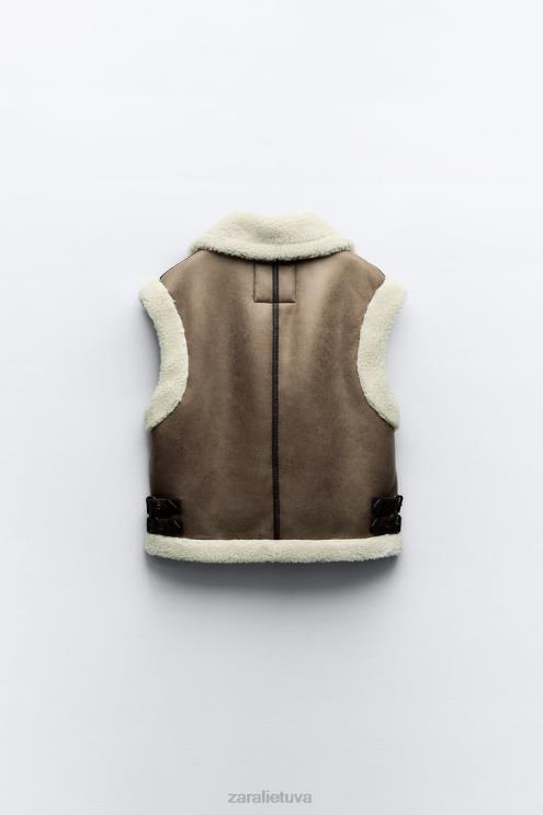 moterys Zara zw kolekcijos dvipusė liemenė ruda/tape apranga 4N488190