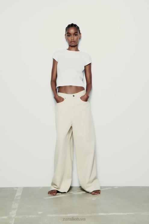 moterys Zara briaunoti medvilniniai marškinėliai baltas apranga 4N488875