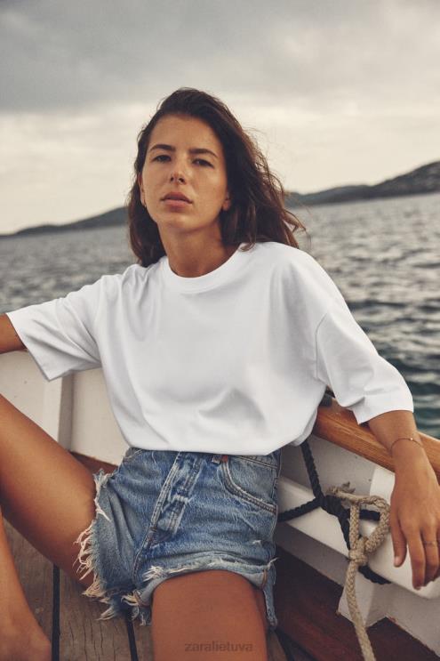 moterys Zara didelio dydžio medvilniniai marškinėliai baltas apranga 4N488470