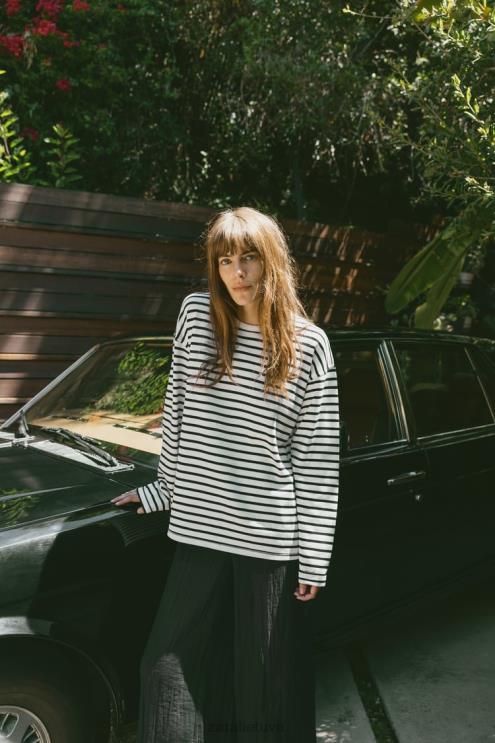 moterys Zara dryžuoti marškiniai juoda balta apranga 4N488474