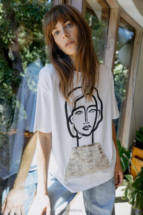 moterys Zara juvelyriniai marškinėliai baltas apranga 4N488464