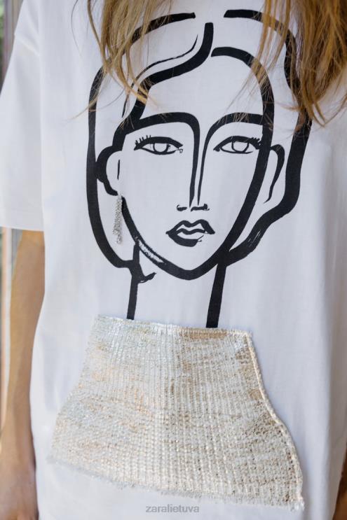 moterys Zara juvelyriniai marškinėliai baltas apranga 4N488464