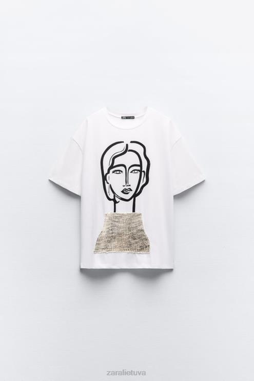 moterys Zara juvelyriniai marškinėliai baltas apranga 4N488464