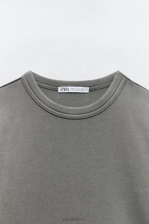 moterys Zara marškinėliai su briaunomis vidurio pilka apranga 4N488471