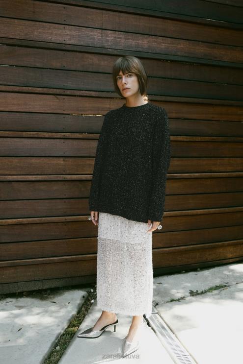 moterys Zara negabaritinis megztinis su metaliniais siūlais juodas apranga 4N488465
