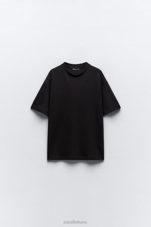 moterys Zara oversized marškinėliai juodas apranga 4N488461