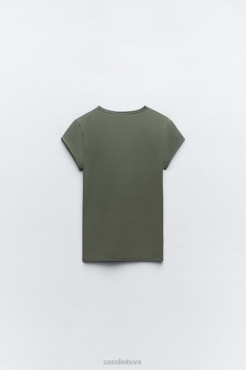 moterys Zara poliamido marškinėliai chaki apranga 4N488475