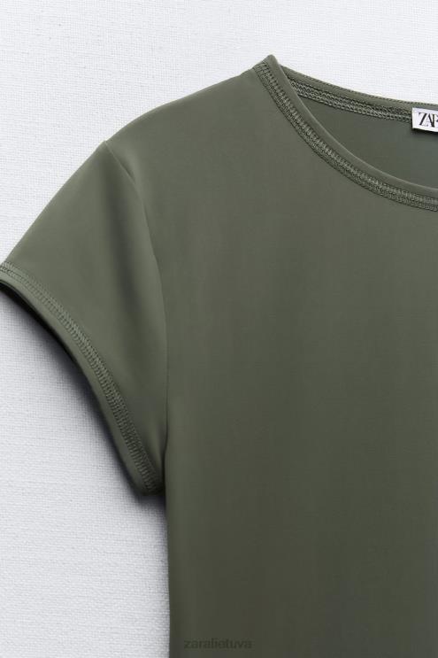 moterys Zara poliamido marškinėliai chaki apranga 4N488475