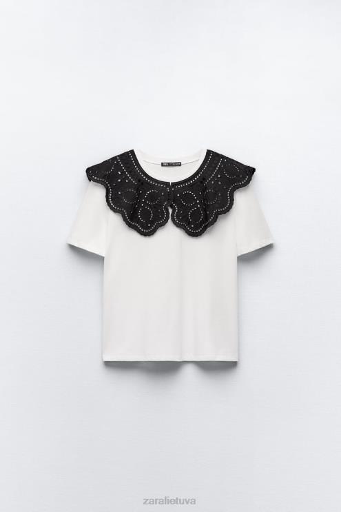 moterys Zara siuvinėta apykakle baltas apranga 4N488463
