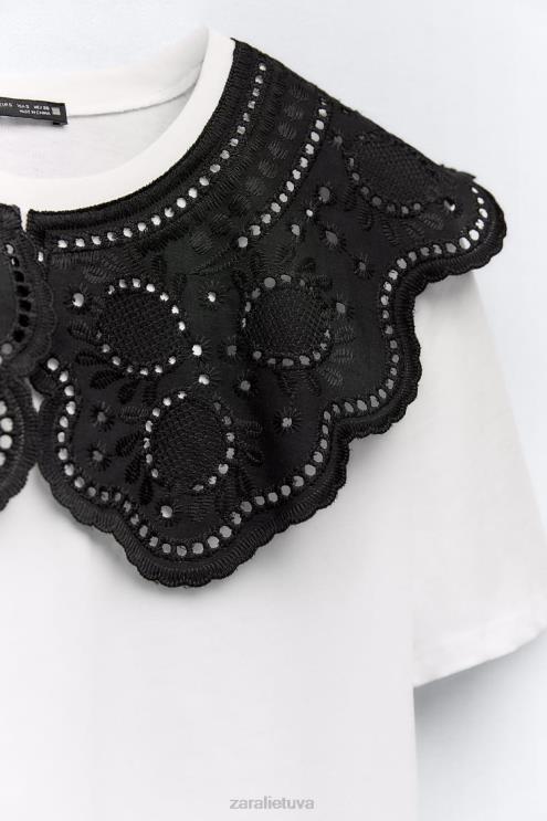 moterys Zara siuvinėta apykakle baltas apranga 4N488463