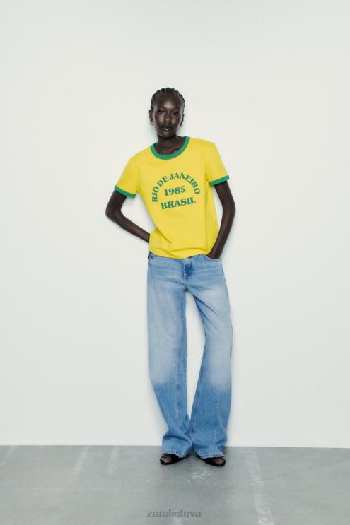 moterys Zara tekstiniai marškinėliai geltona apranga 4N488473