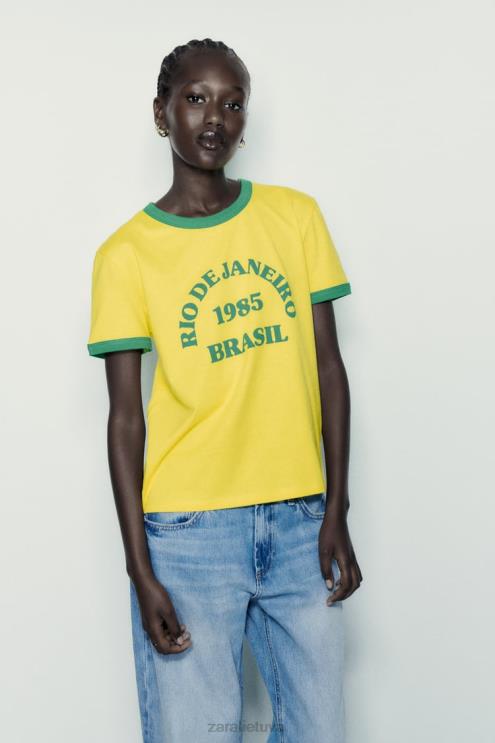 moterys Zara tekstiniai marškinėliai geltona apranga 4N488473