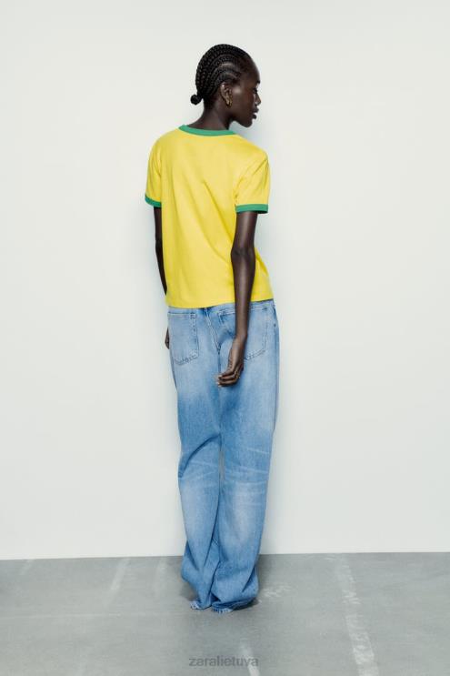 moterys Zara tekstiniai marškinėliai geltona apranga 4N488473