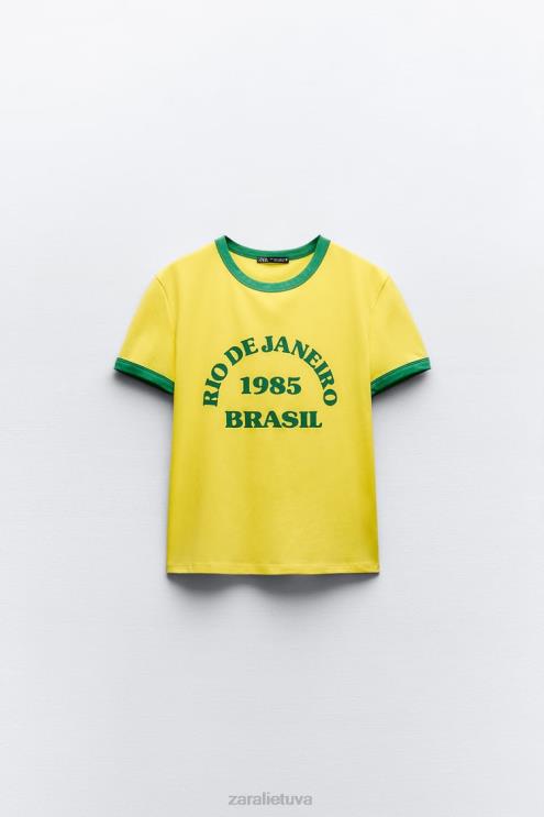 moterys Zara tekstiniai marškinėliai geltona apranga 4N488473