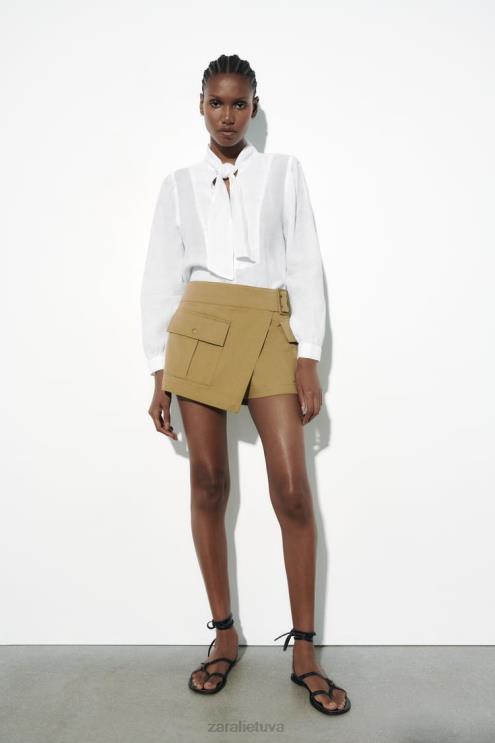 moterys Zara 100% lininiai marškinėliai baltas apranga 4N488457