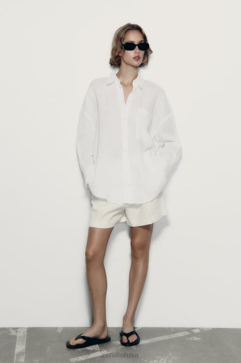 moterys Zara 100% lininiai marškiniai baltas apranga 4N488303