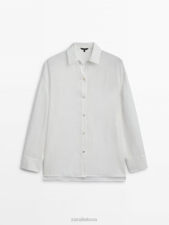 moterys Zara 100% rami oversize marškinėliai baltas apranga 4N488853