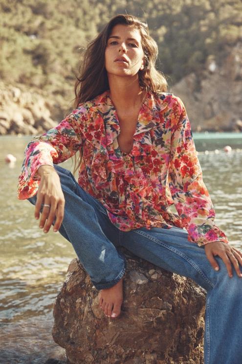 moterys Zara Gėlėtais raštais raukinti marškiniai įvairiaspalvis apranga 4N488354