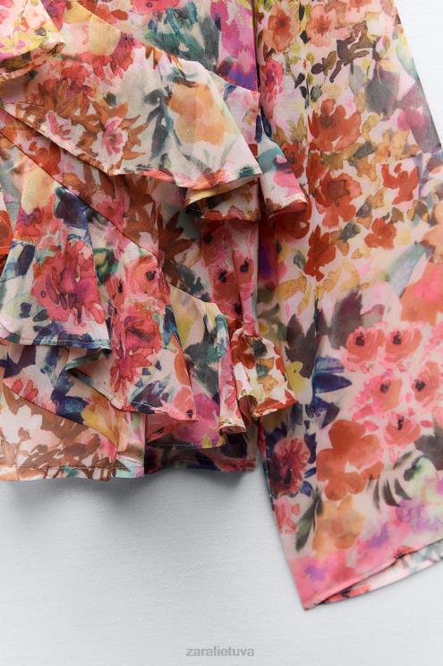 moterys Zara Gėlėtais raštais raukinti marškiniai įvairiaspalvis apranga 4N488354