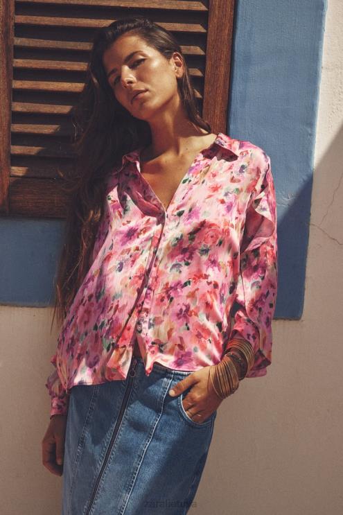 moterys Zara Gėlėtais raštais raukinti marškiniai įvairiaspalvis apranga 4N488446