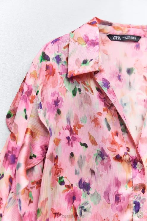 moterys Zara Gėlėtais raštais raukinti marškiniai įvairiaspalvis apranga 4N488446