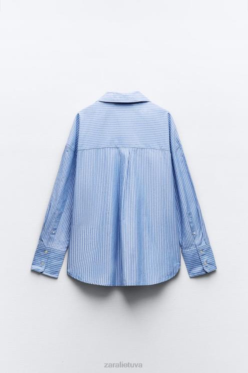 moterys Zara Oksfordo marškinėliai tamsiai/balta apranga 4N488339