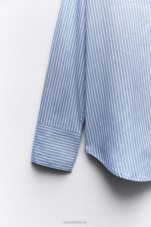 moterys Zara Oksfordo marškinėliai tamsiai/balta apranga 4N488339