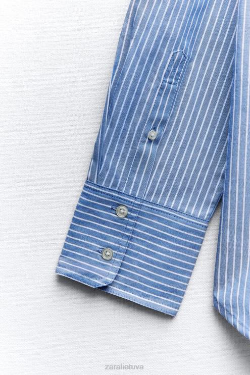 moterys Zara Oksfordo marškinėliai tamsiai/balta apranga 4N488339