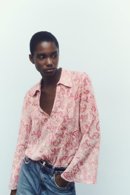 moterys Zara Paisley marginimo marškiniai įvairiaspalvis apranga 4N488426