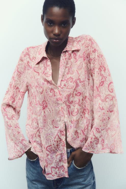 moterys Zara Paisley marginimo marškiniai įvairiaspalvis apranga 4N488426