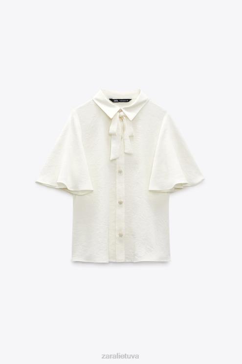 moterys Zara Perlų sagų lanko apykaklės marškiniai ekru apranga 4N488381