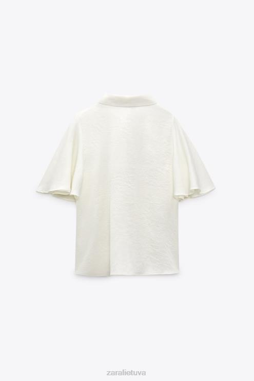 moterys Zara Perlų sagų lanko apykaklės marškiniai ekru apranga 4N488381