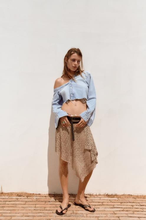 moterys Zara TRF asimetriniai džinsiniai marškinėliai mėlyna apranga 4N488452