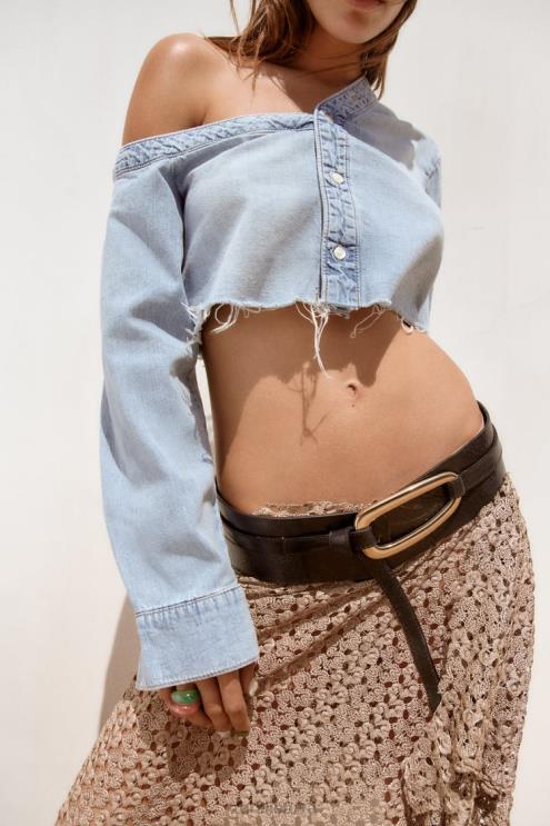 moterys Zara TRF asimetriniai džinsiniai marškinėliai mėlyna apranga 4N488452