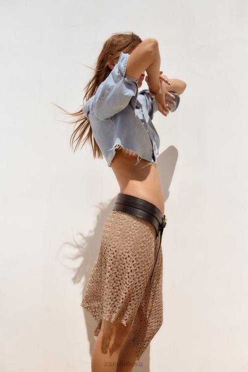 moterys Zara TRF asimetriniai džinsiniai marškinėliai mėlyna apranga 4N488452