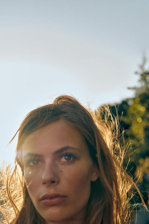 moterys Zara TRF asimetriniai džinsiniai marškinėliai mėlyna apranga 4N488452