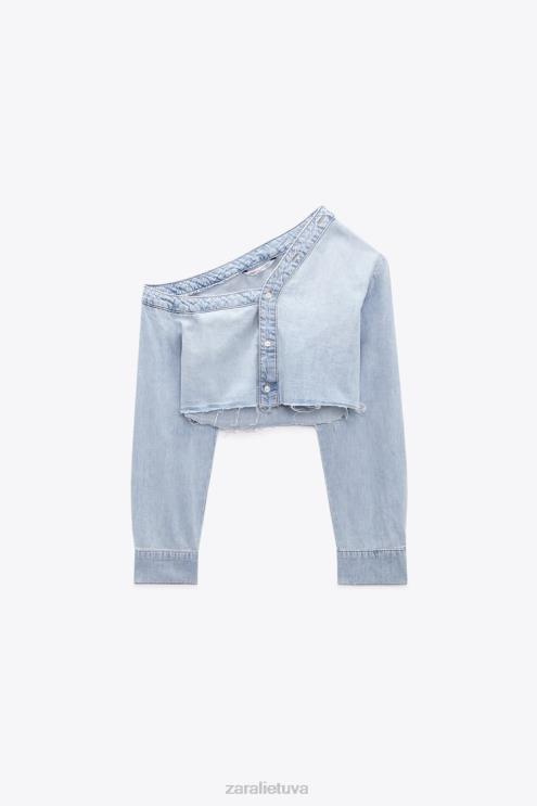 moterys Zara TRF asimetriniai džinsiniai marškinėliai mėlyna apranga 4N488452