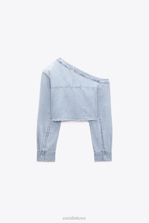 moterys Zara TRF asimetriniai džinsiniai marškinėliai mėlyna apranga 4N488452