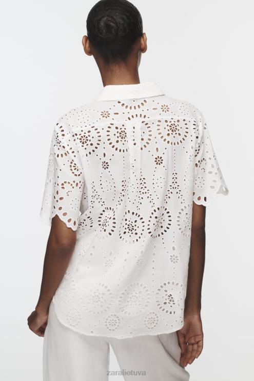 moterys Zara ažūriniai siuvinėti marškiniai austrių baltumo apranga 4N488380