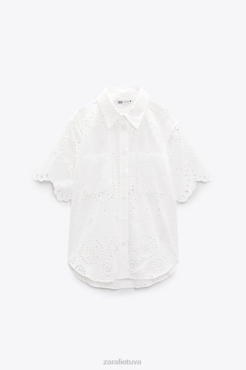 moterys Zara ažūriniai siuvinėti marškiniai austrių baltumo apranga 4N488380