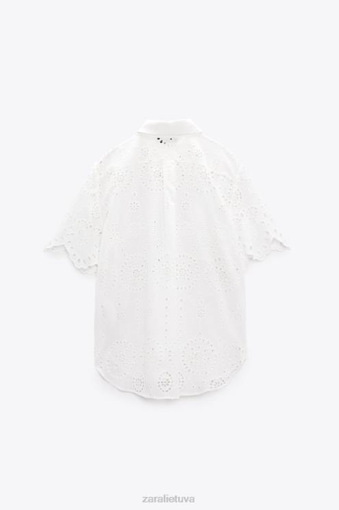 moterys Zara ažūriniai siuvinėti marškiniai austrių baltumo apranga 4N488380