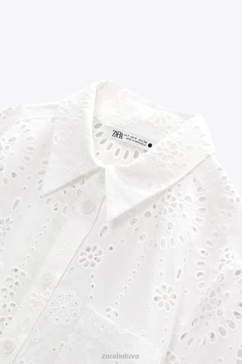 moterys Zara ažūriniai siuvinėti marškiniai austrių baltumo apranga 4N488380